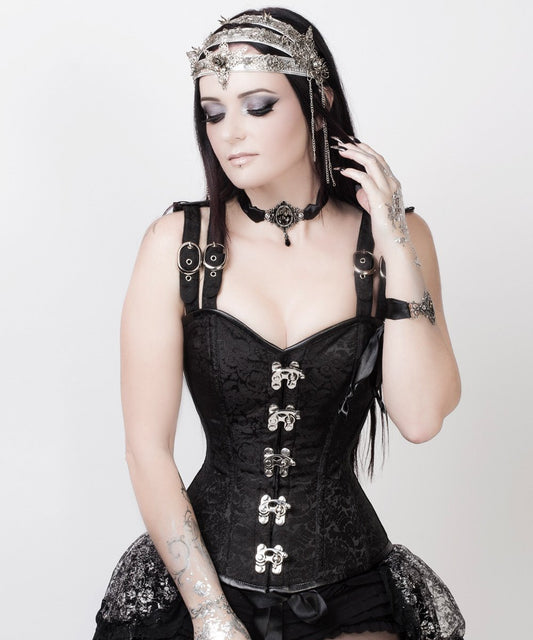 Adrienne Gothic Overbust Black Corset with Shoulder Straps