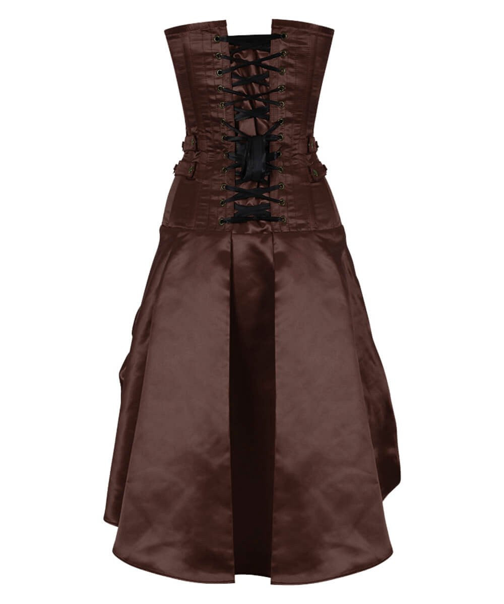 Danifa Steampunk Brown Gathered Corset Dress