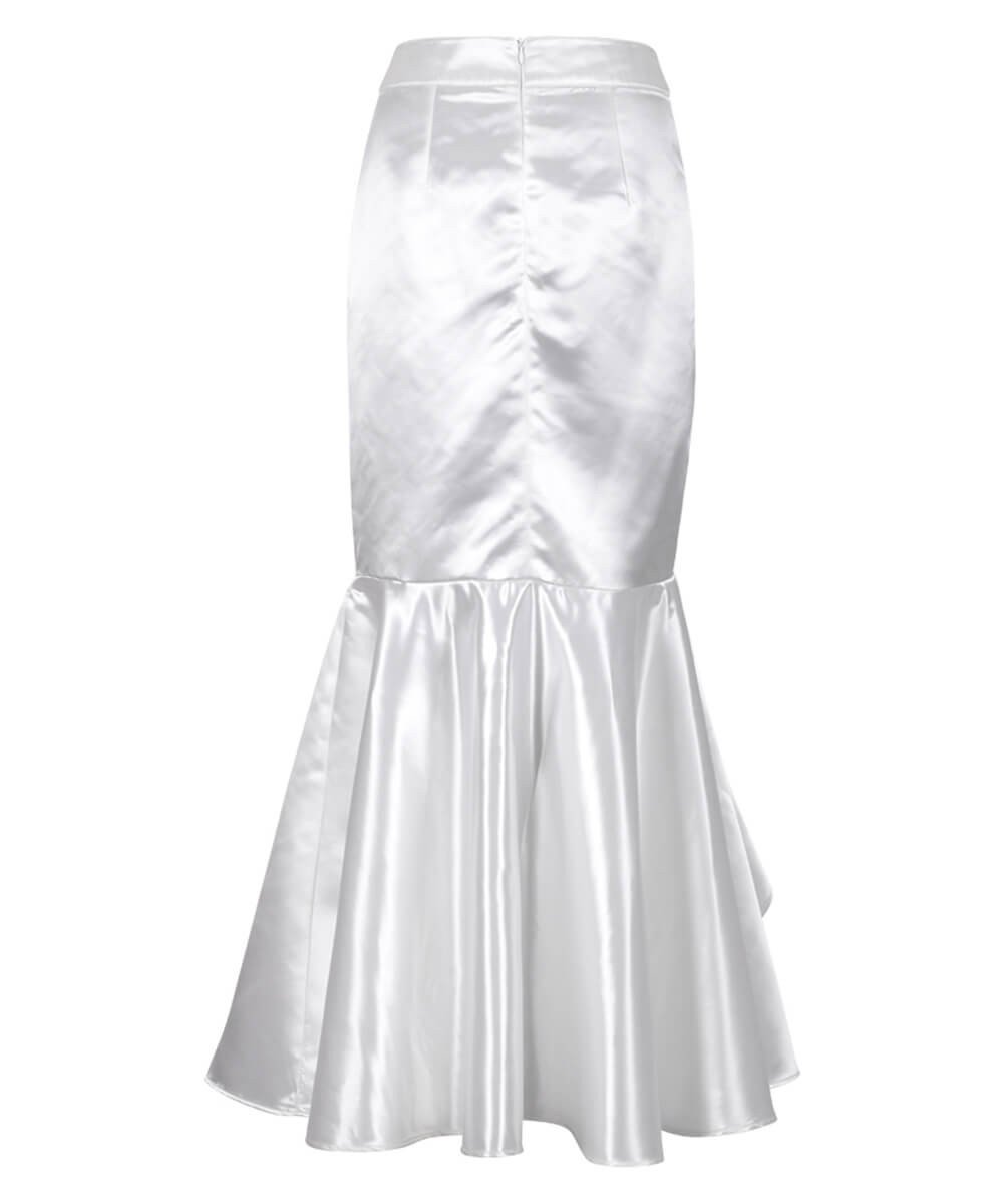 Elya White Long Skirt with Ruffle
