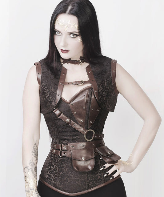 Alexa Brown Brocade Steampunk Overbust Corset