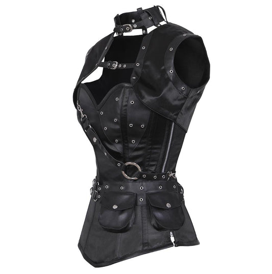 Shakirain Steampunk Overbust Black Corset with Detachable Belt
