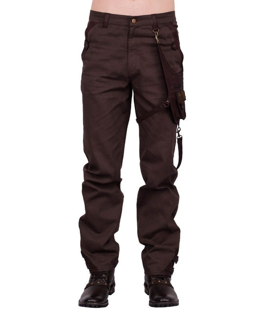 Emest Steampunk Men's Trouser in Brown Cotton
