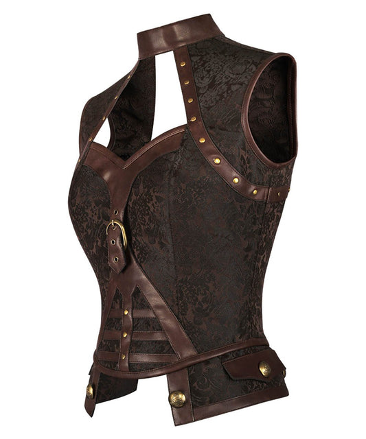 Elethia Steampunk Brown Halter Neck Corset Top