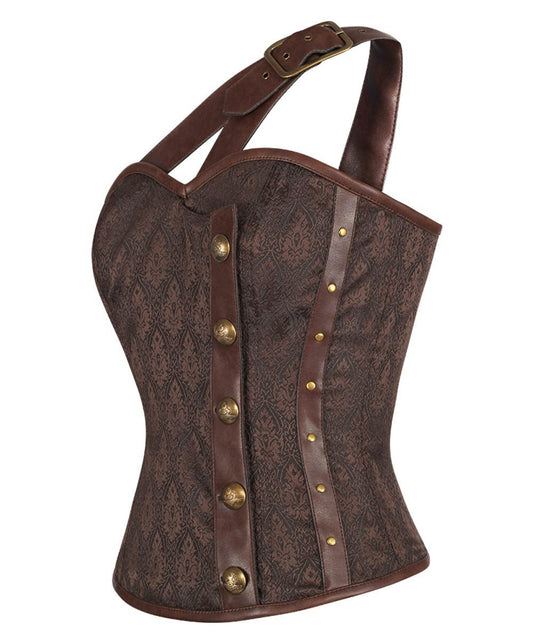 Ahern Steampunk Brown Corset Top with Single Strap