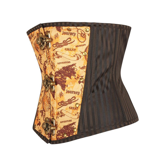 Pavel Underbust Steampunk Vintage Globe Print Corset