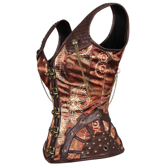 Reneta Steampunk Gear Print Overbust Corset