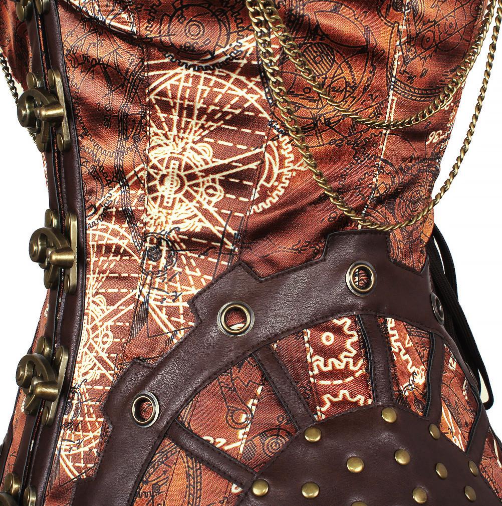 Reneta Steampunk Gear Print Overbust Corset