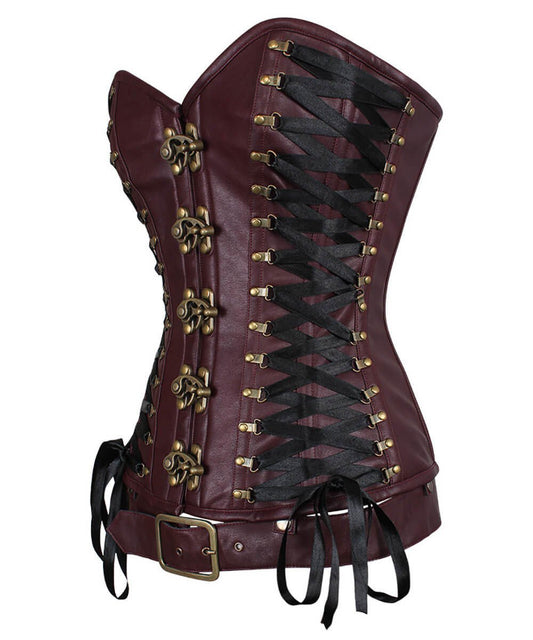 Leotie Criss Cross Steampunk Overbust Corset with Detachable Belt