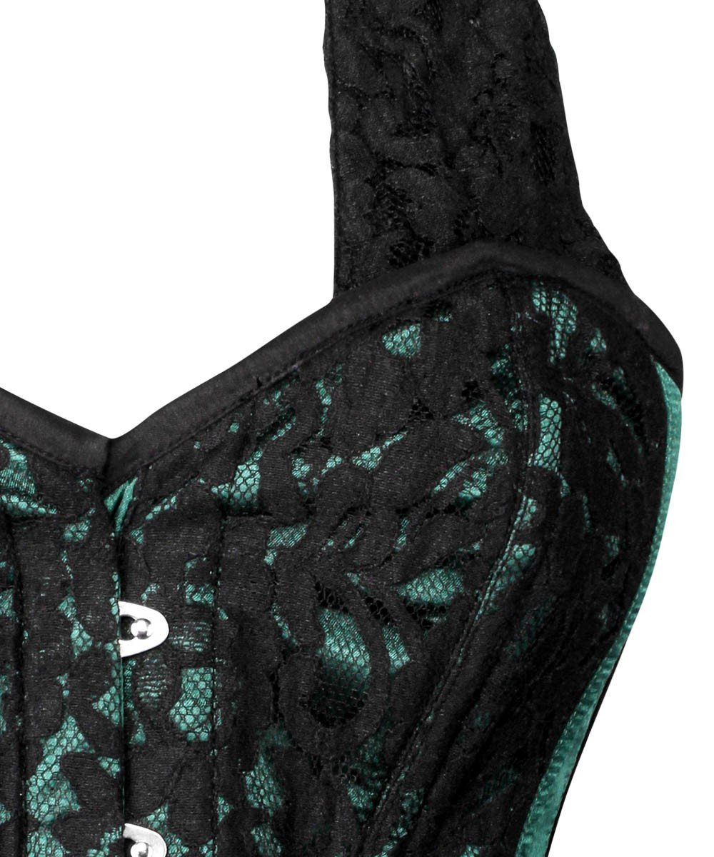 Agape Lace Overlay Green Corset with Halter Strap
