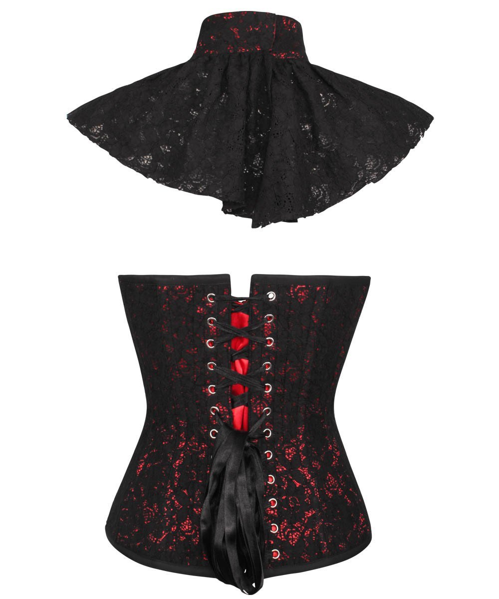 Agaue Red Overlay Corset with Victorian Lace Choker