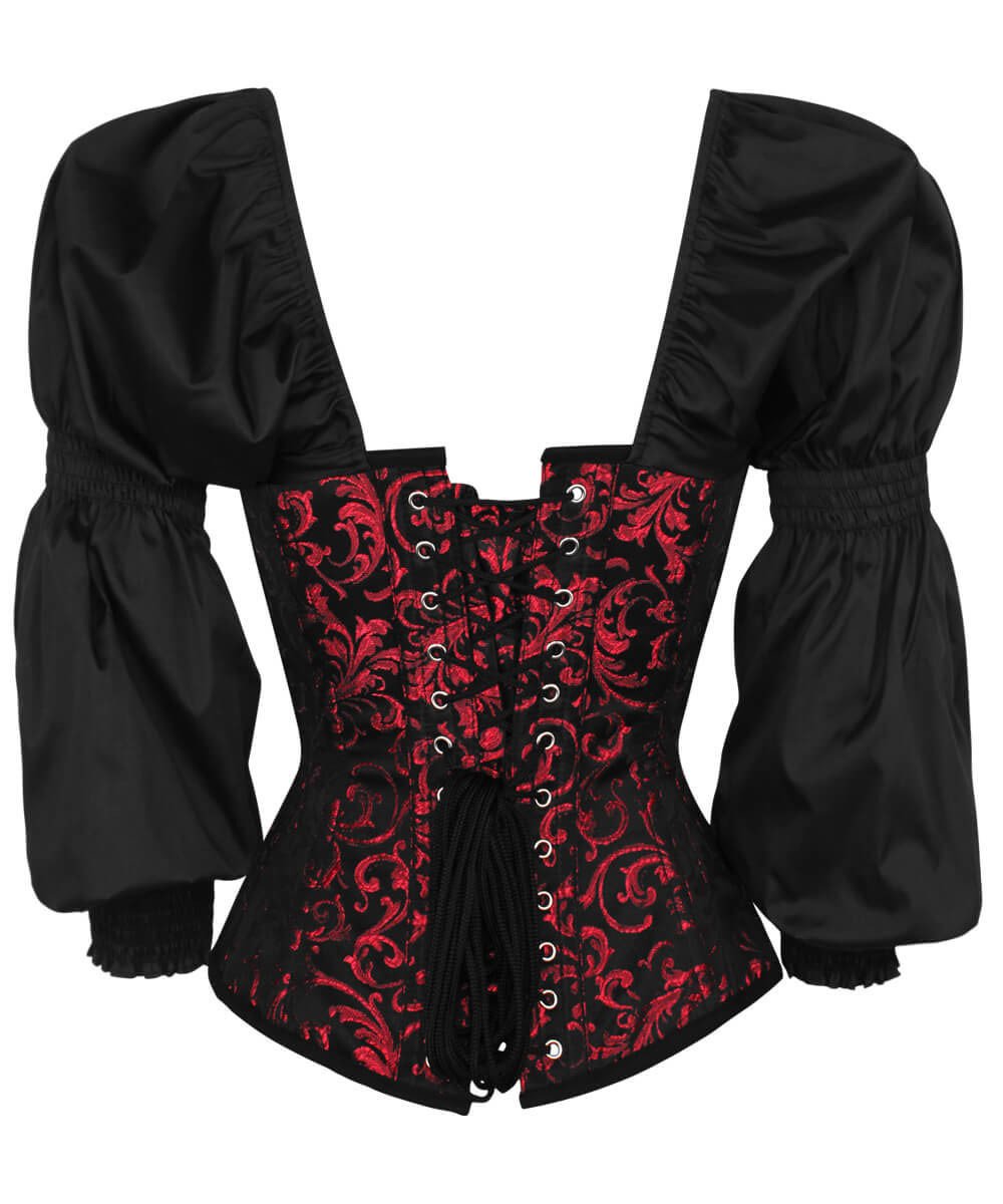 Lachtna Gothic Skull Busk Corset with Attached Sleeve