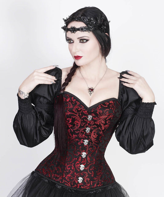 Lachtna Gothic Skull Busk Corset with Attached Sleeve