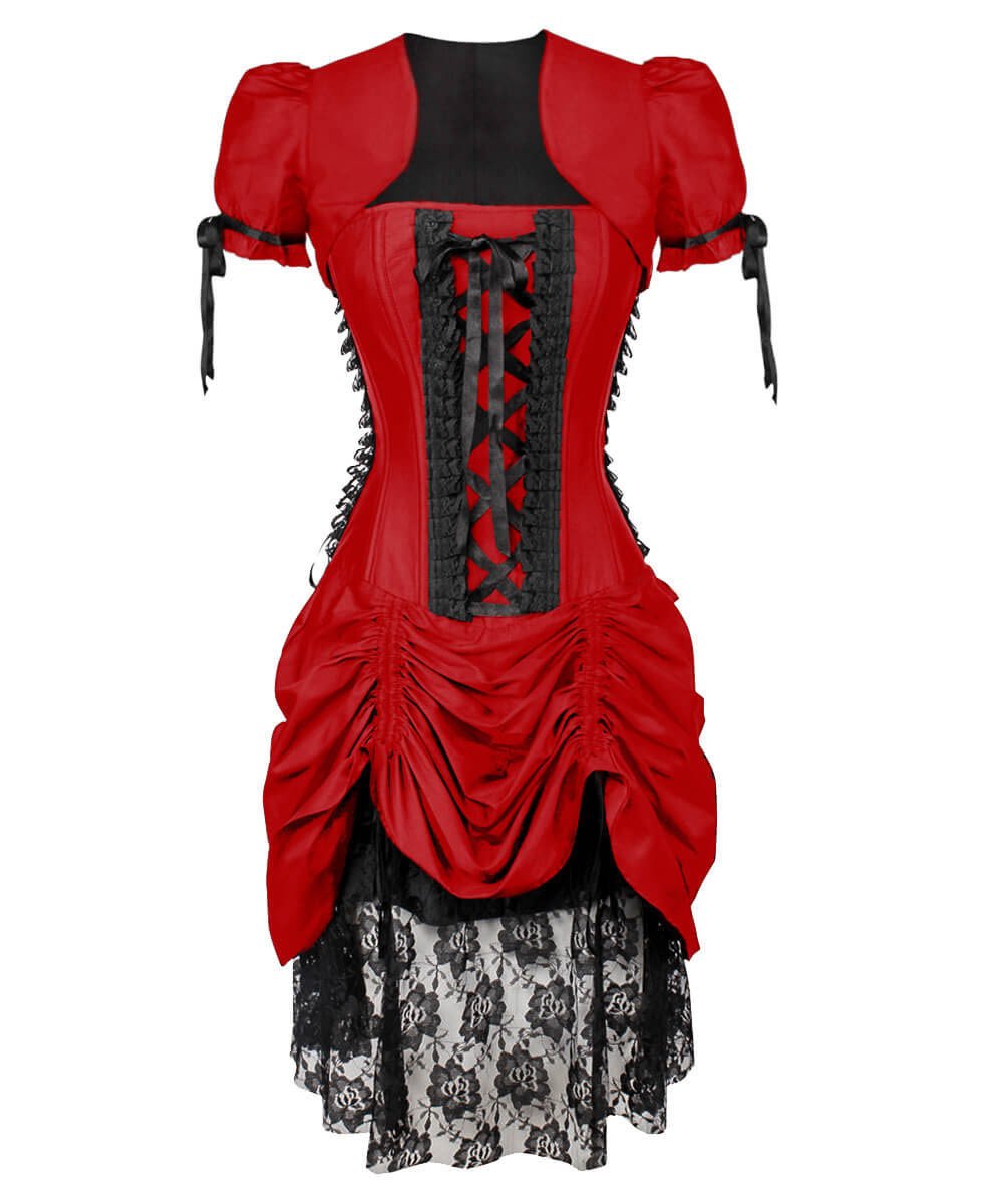 Akuchi Victorian Inspired Red Corset Dress with Bolero