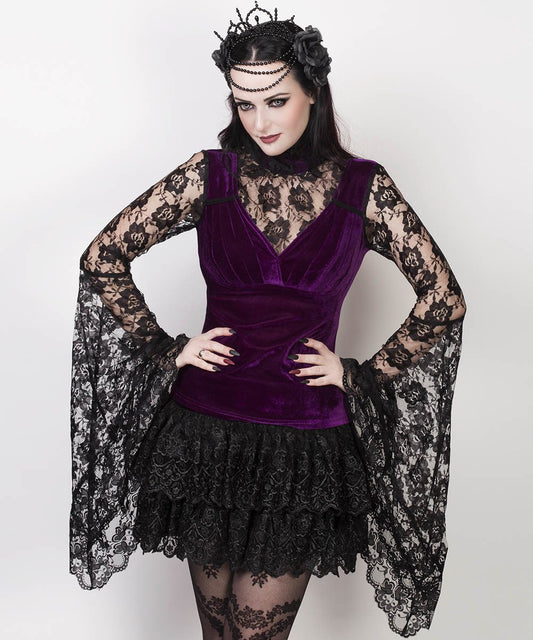 Caitria Long Flared Sleeve Gothic Purple Top