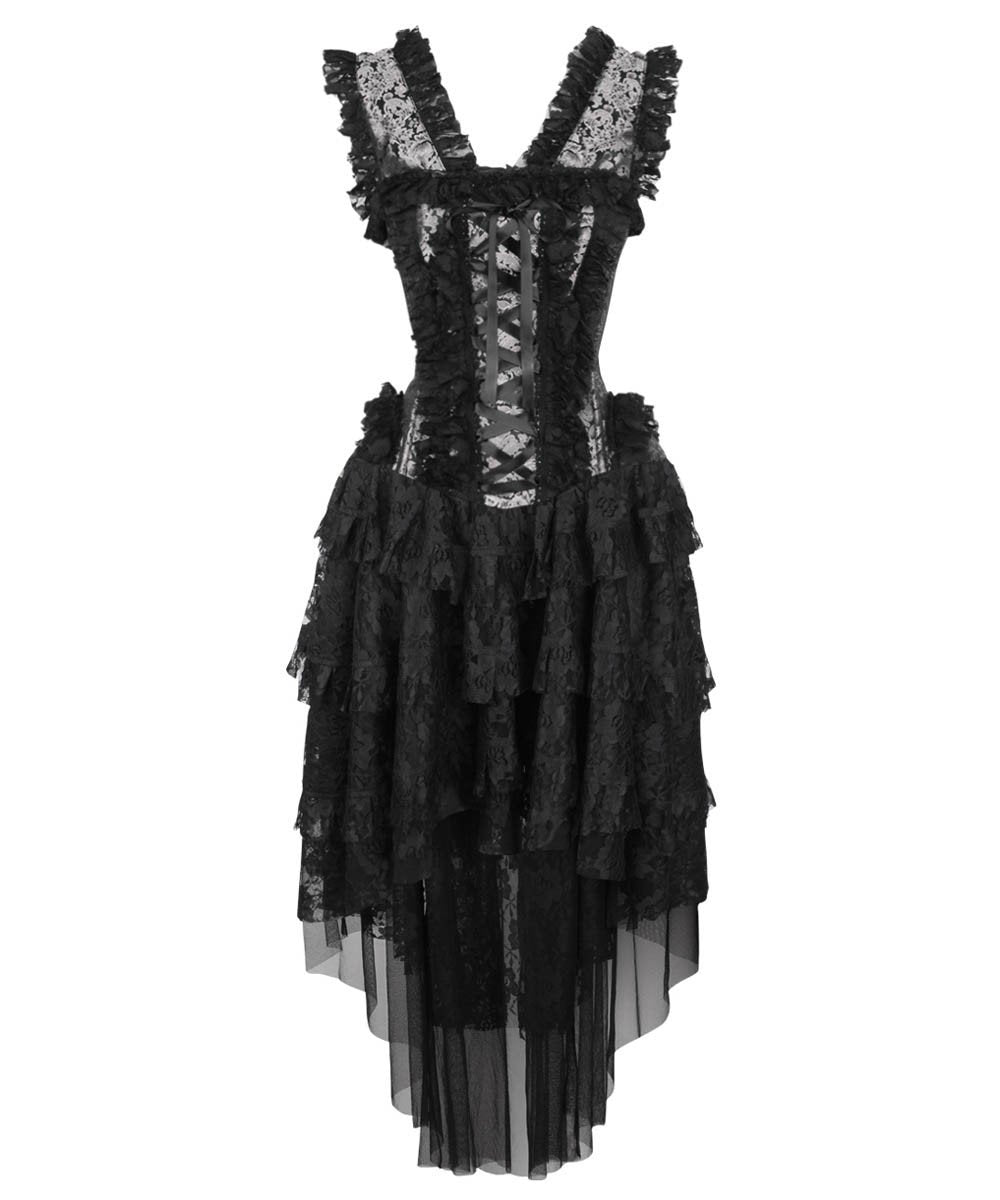Laelia Victorian Inspired Corset Dress in Silver and Black