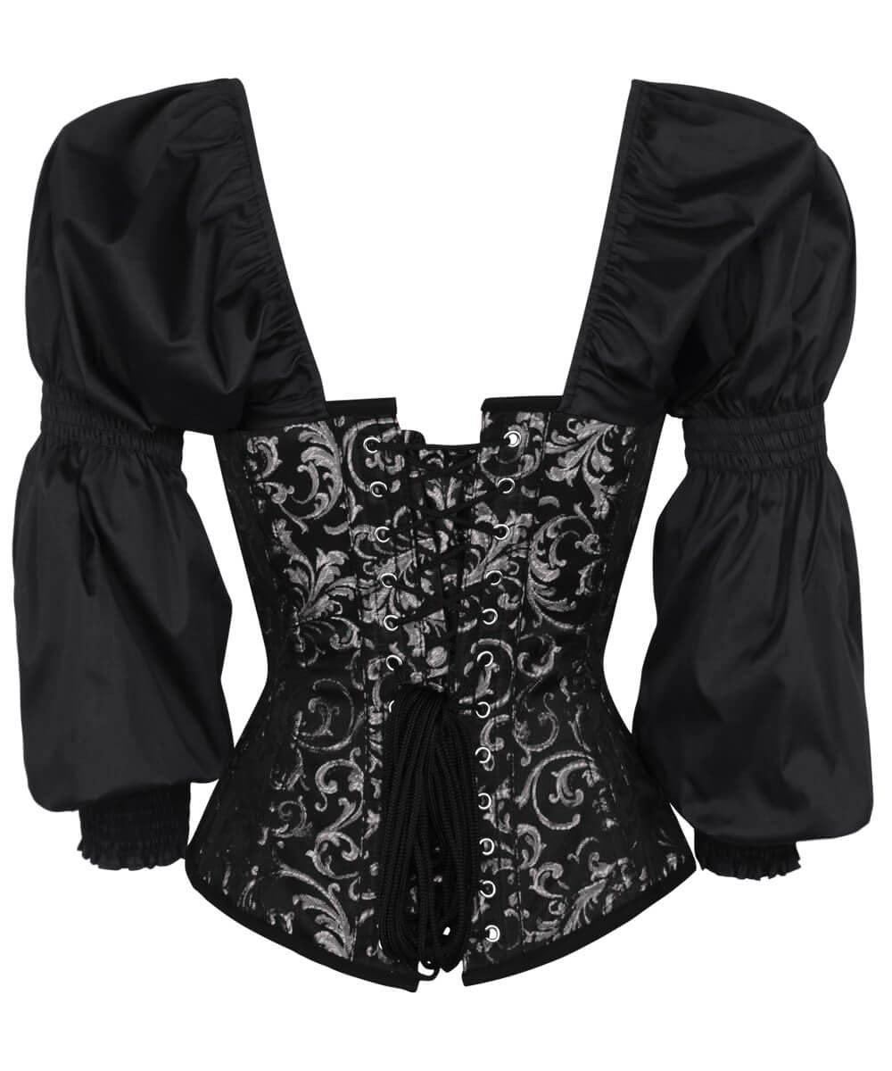 Florry Gothic Silver Corset with Attached Sleeve