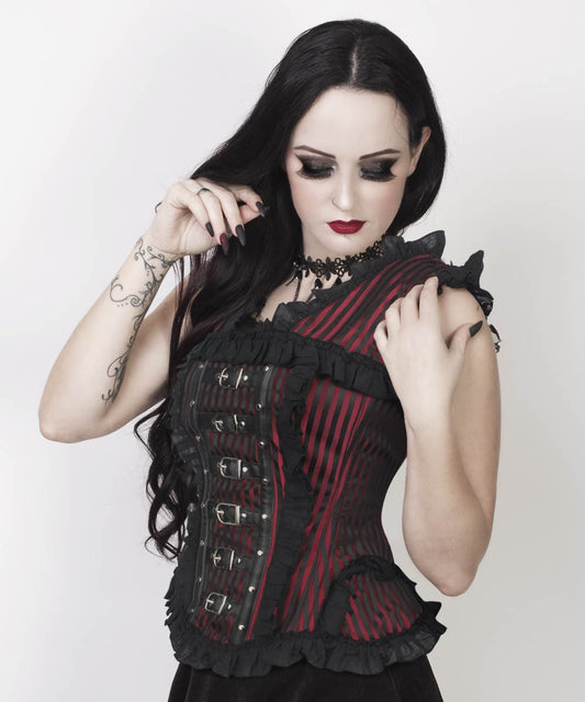Rolan Gothic Overbsut Maroon Brocade Corset