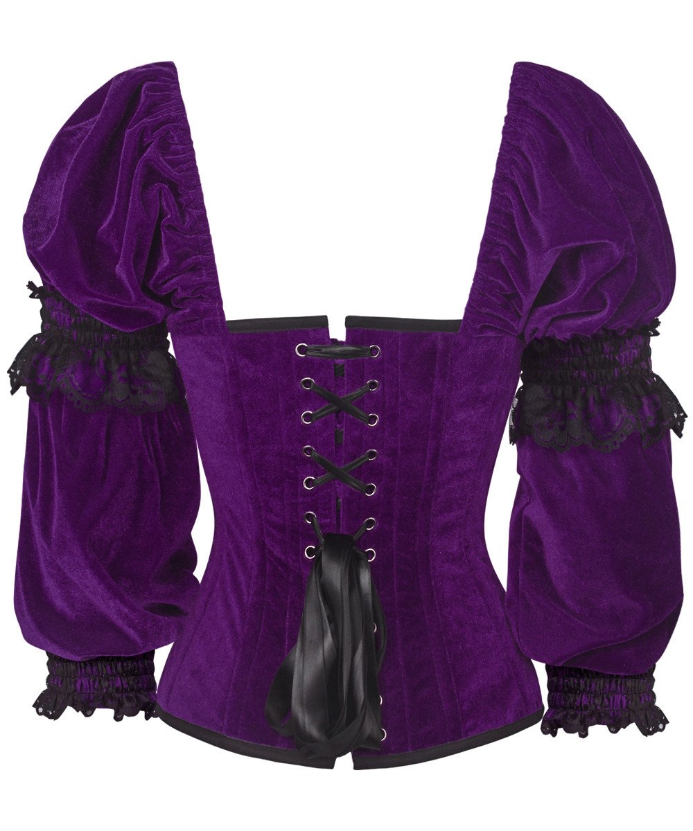 Robbie Gothic Overbust Purple Corset with Attached Sleeve