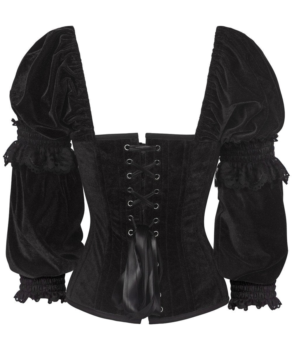 Agostina Gothic Overbust Black Corset with Attached Sleeve