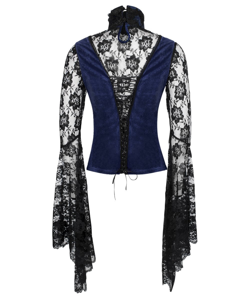 Cicely Long Flared Sleeve Gothic Blue Top