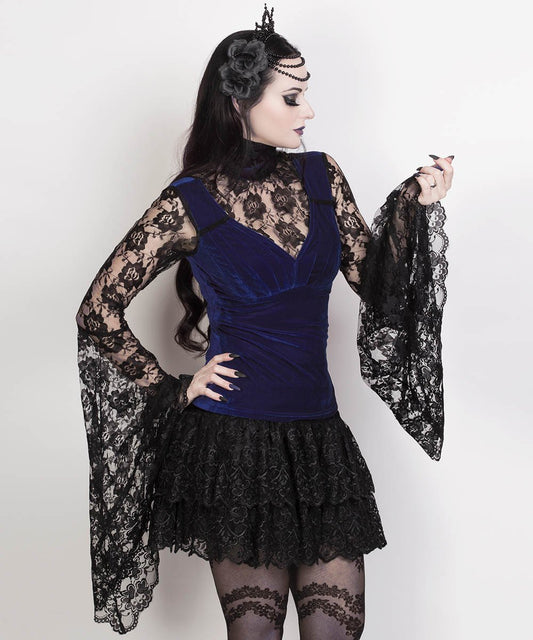 Cicely Long Flared Sleeve Gothic Blue Top