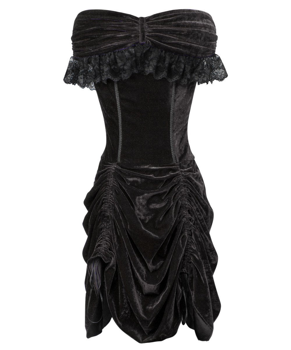Lanre Burlesque Black Velvet Off Shoulder Dress