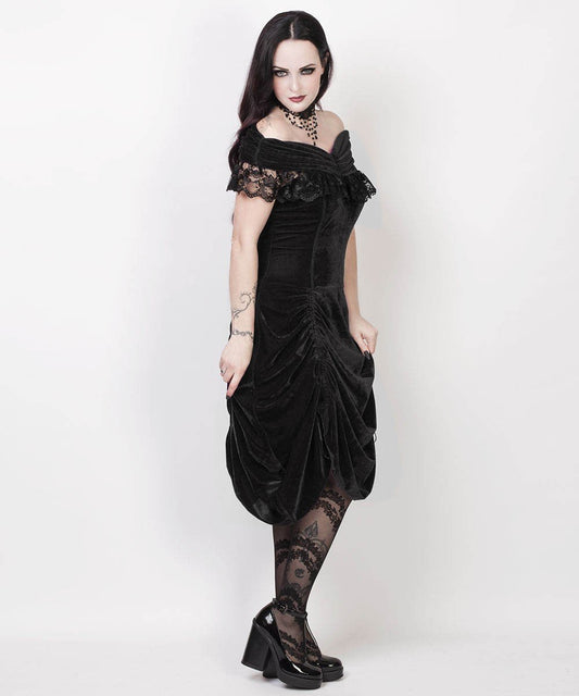 Lanre Burlesque Black Velvet Off Shoulder Dress
