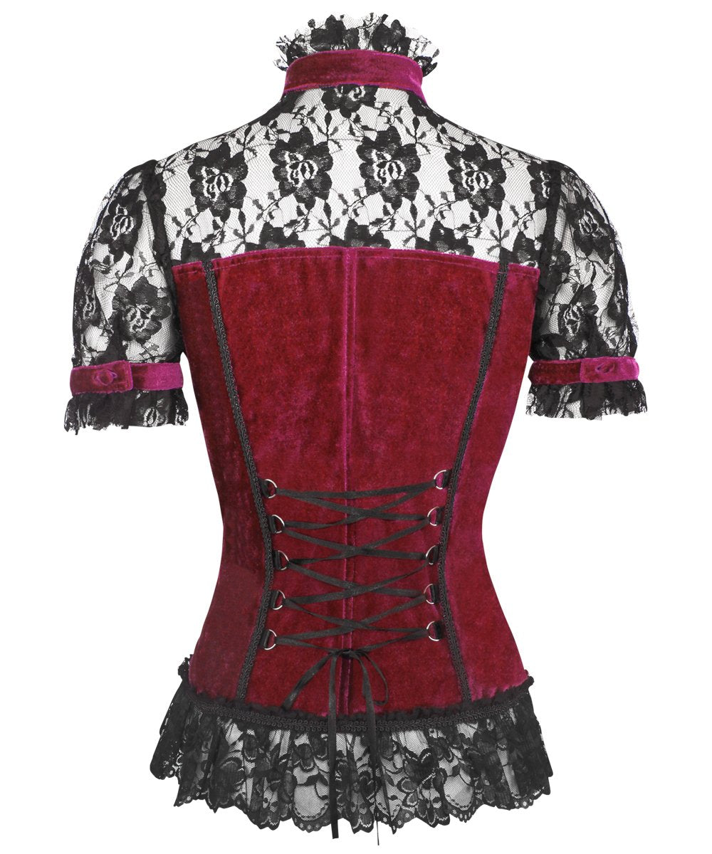 Fane Gothic Top in Maroon Velvet