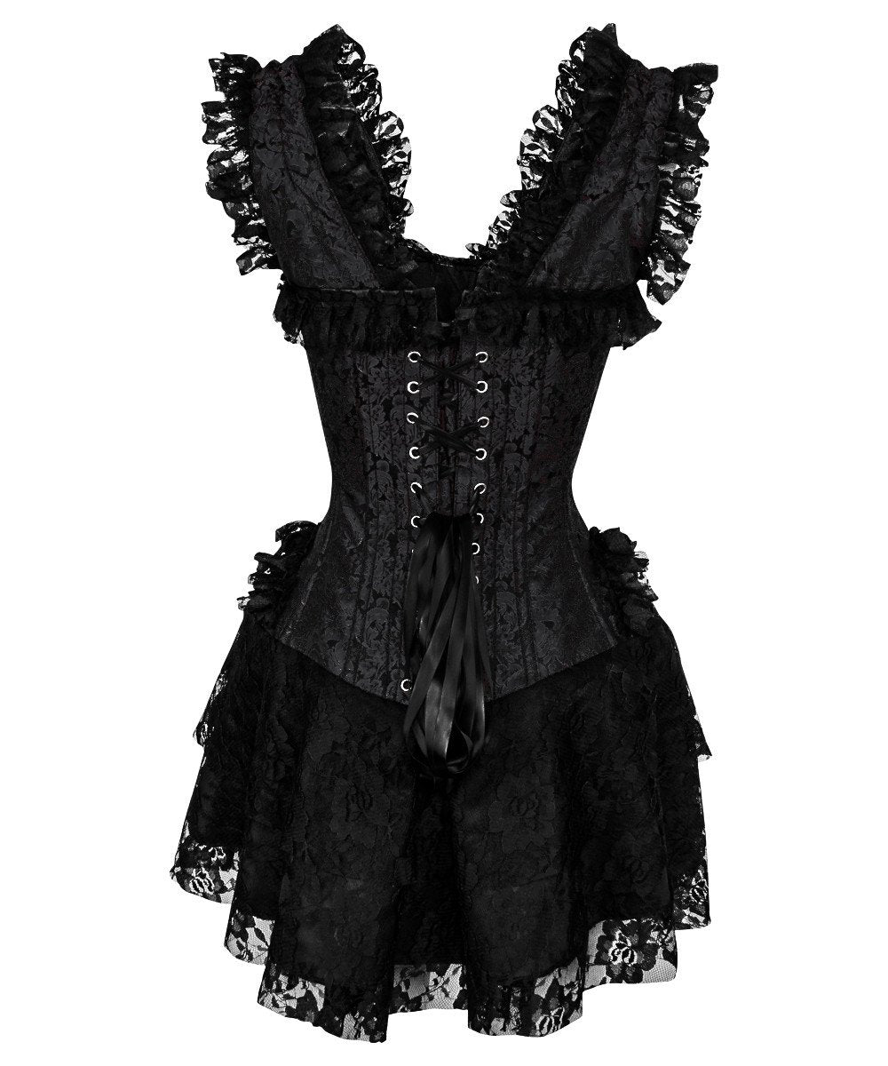 Renita Halter Burlesque Corset Dress in Black Brocade