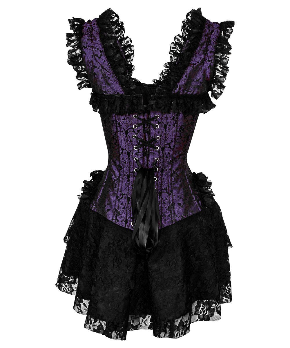 Aitor Halter Burlesque Corset Dress in Purple Brocade