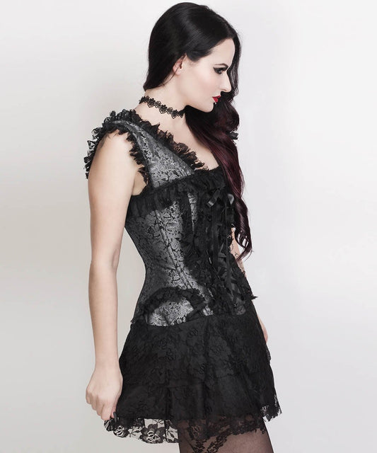 Chihiro Halter Burlesque Corset Dress in Silver Brocade