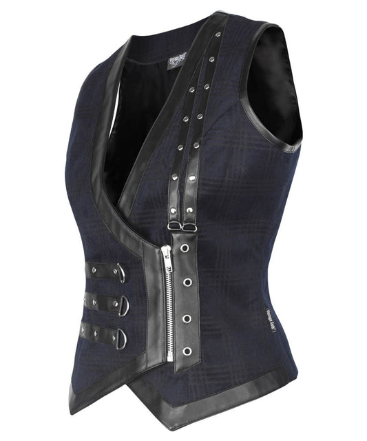 Javiera Gothic Cotton & Faux Leather V Neck Waist Coat