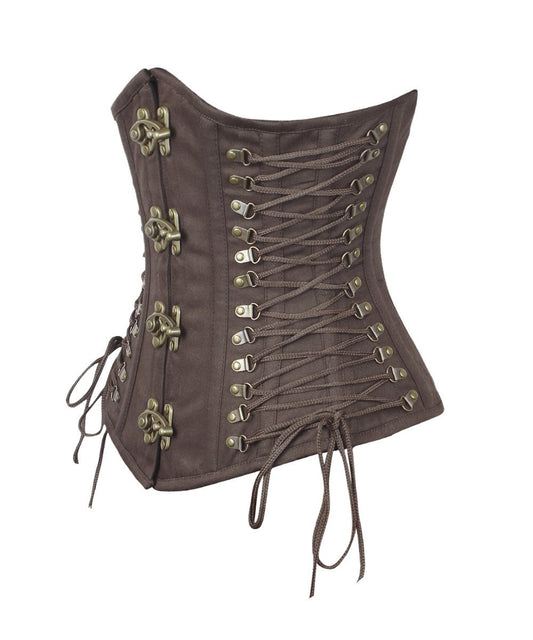 Nanetta Steampunk Brown Cotton Corset with Criss Cross Sides