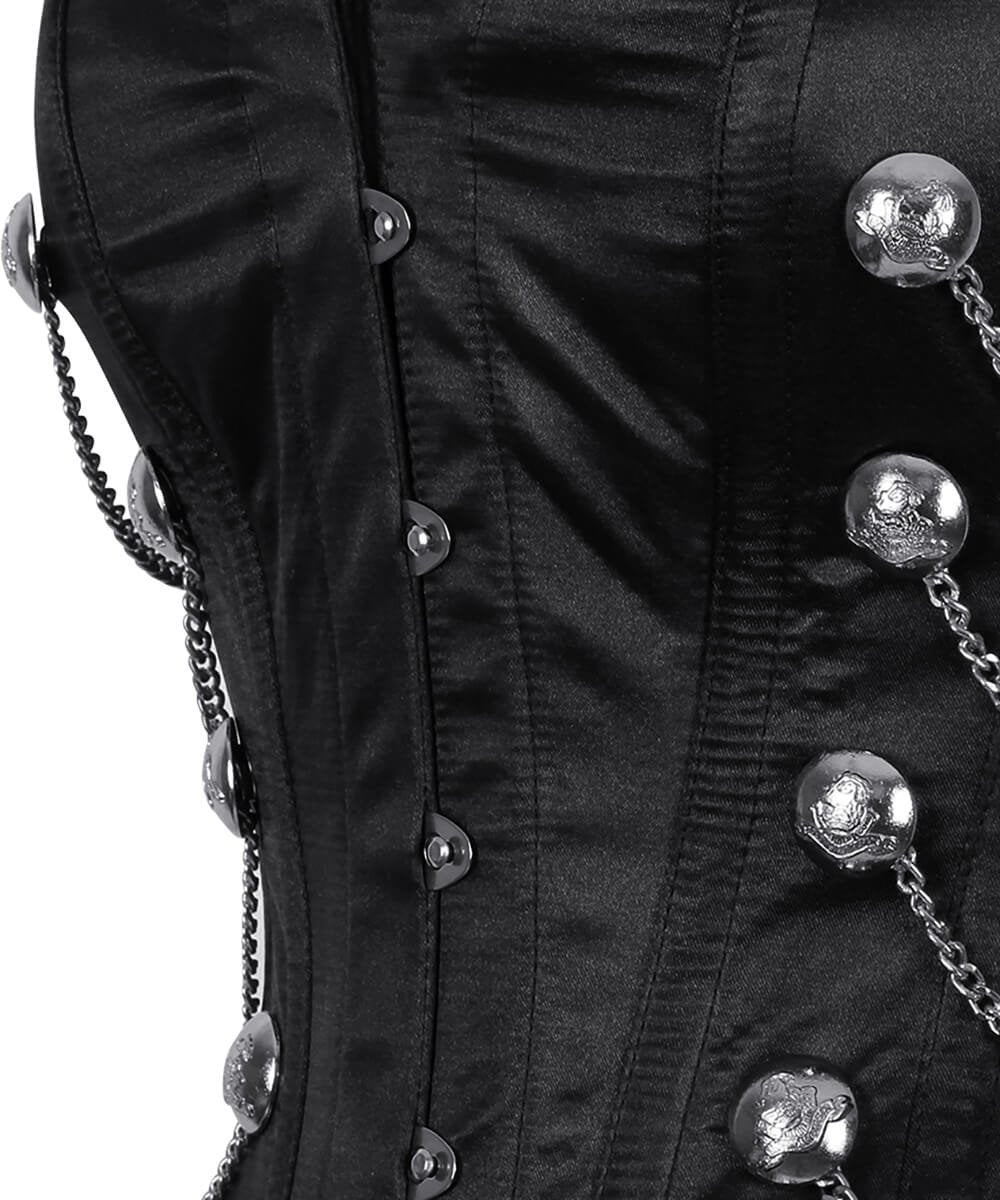 Ailse Steel Boned Overbust Black Corset with Chains