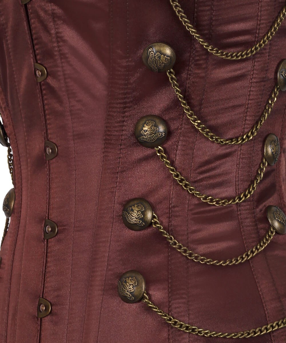 Nita Steel Boned Overbust Brown Corset with Chains