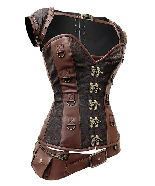 Lazare Steampunk Overbust Corset with Detachable Belt