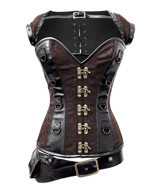 Reyna Steampunk Overbust Corset with Detachable Belt