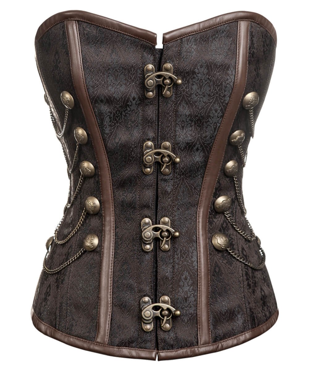 Alba Steampunk Overbust Brown Corset with Chains