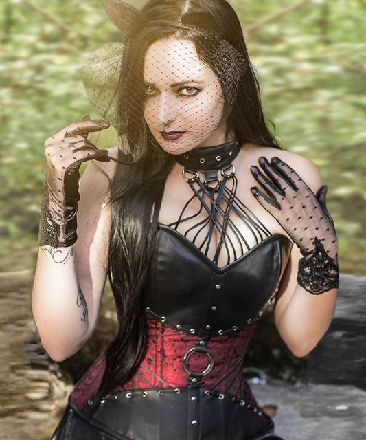 Liesei Gothic Overbust Corsets with Attached Neck Gear