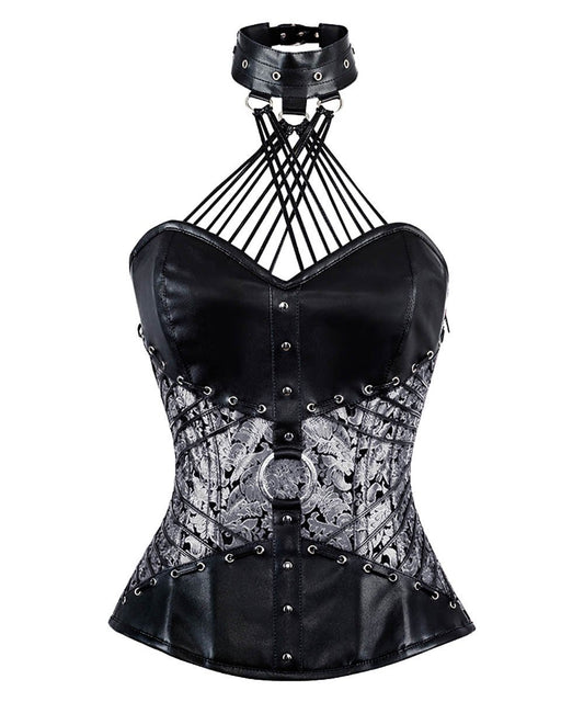 Jazzy Gothic Overbust Corsets with Attached Neck Gear