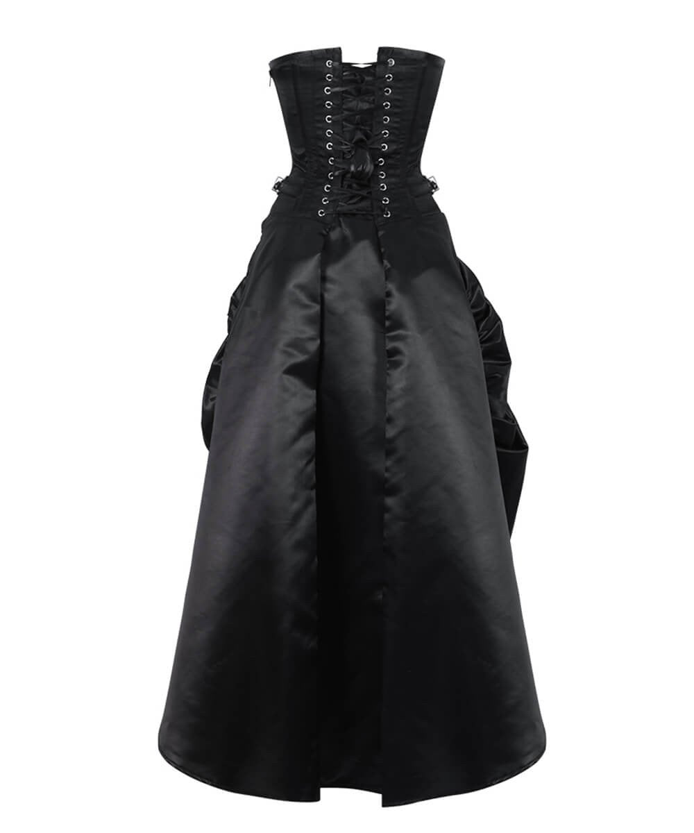 Katinka Steampunk Black Gathered Corset Dress