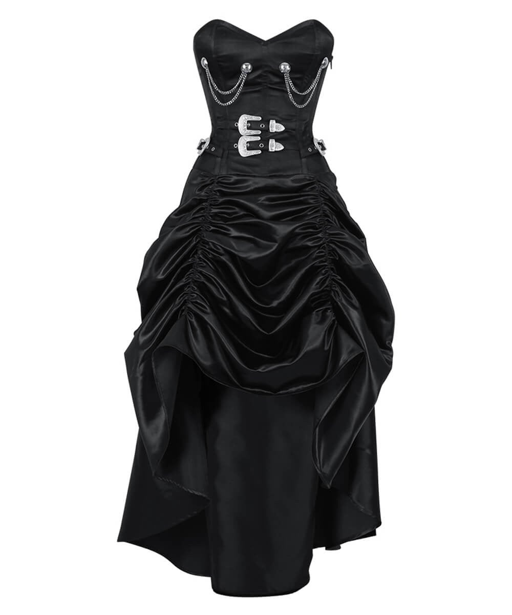 Katinka Steampunk Black Gathered Corset Dress