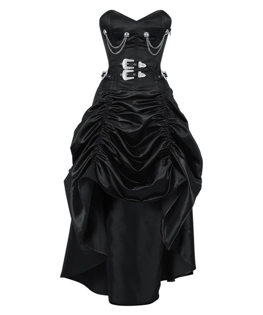 Katinka Steampunk Black Gathered Corset Dress