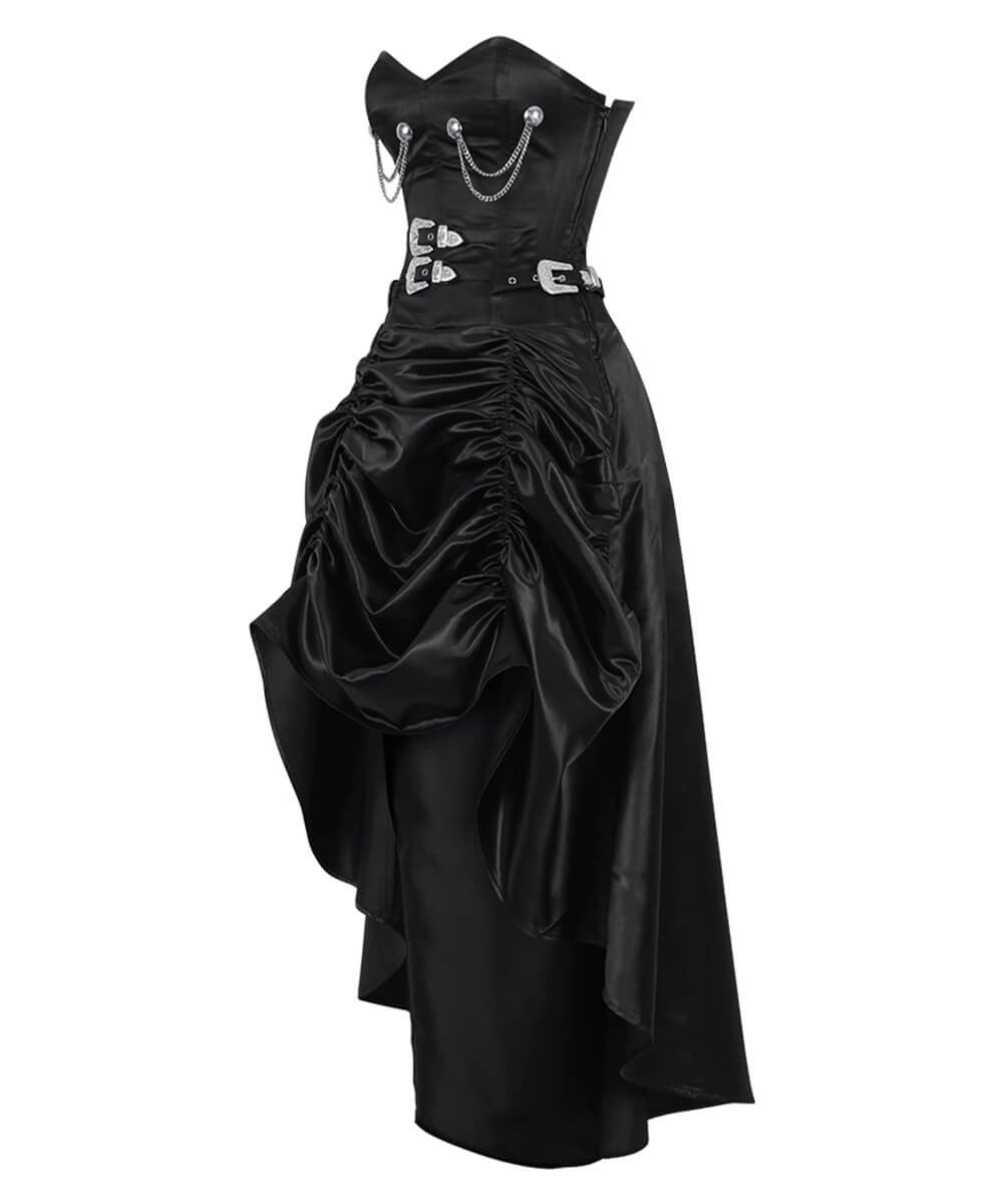 Katinka Steampunk Black Gathered Corset Dress