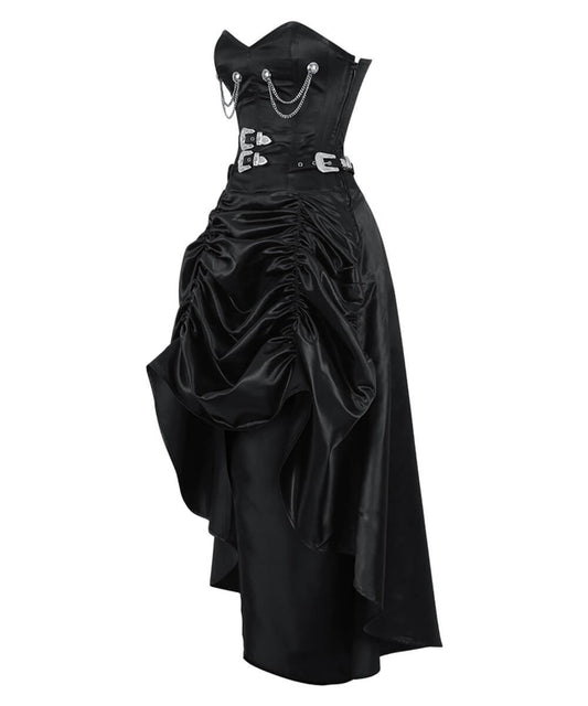 Katinka Steampunk Black Gathered Corset Dress