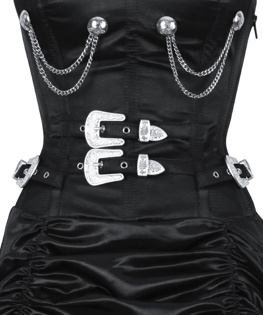 Katinka Steampunk Black Gathered Corset Dress