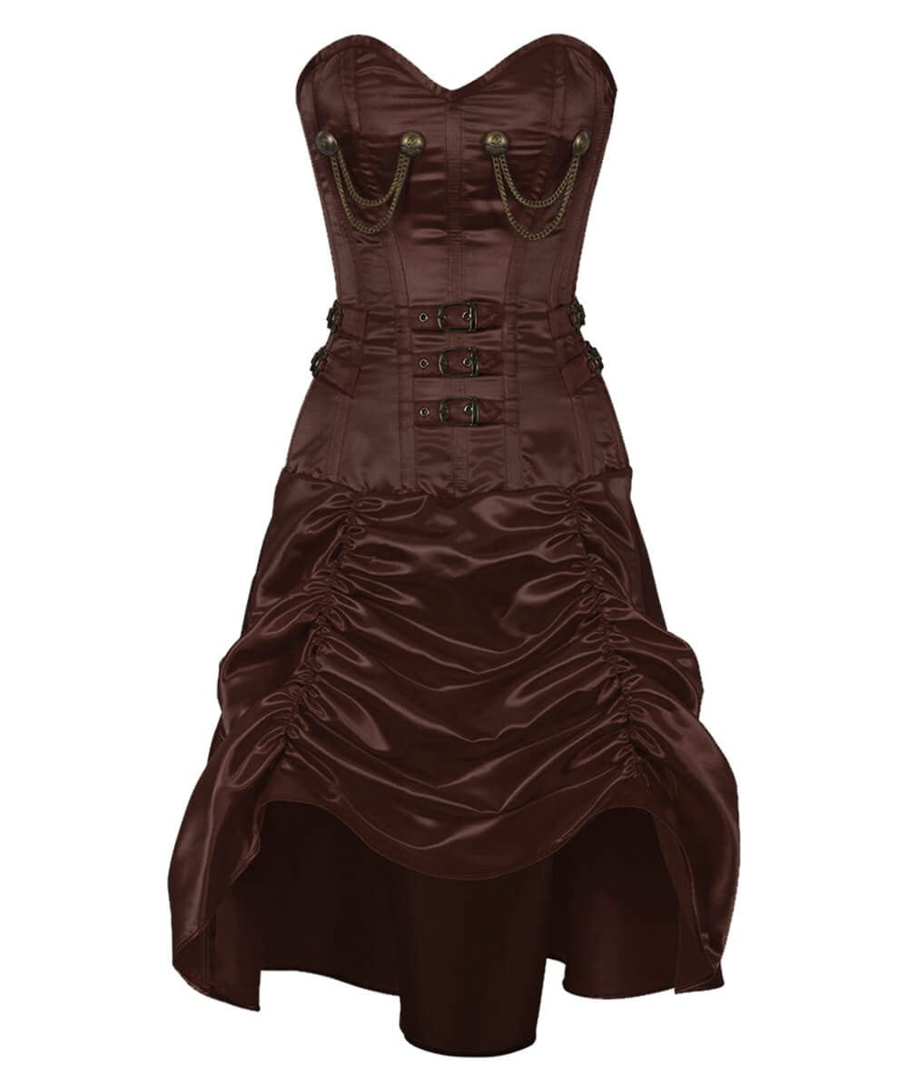 Danifa Steampunk Brown Gathered Corset Dress