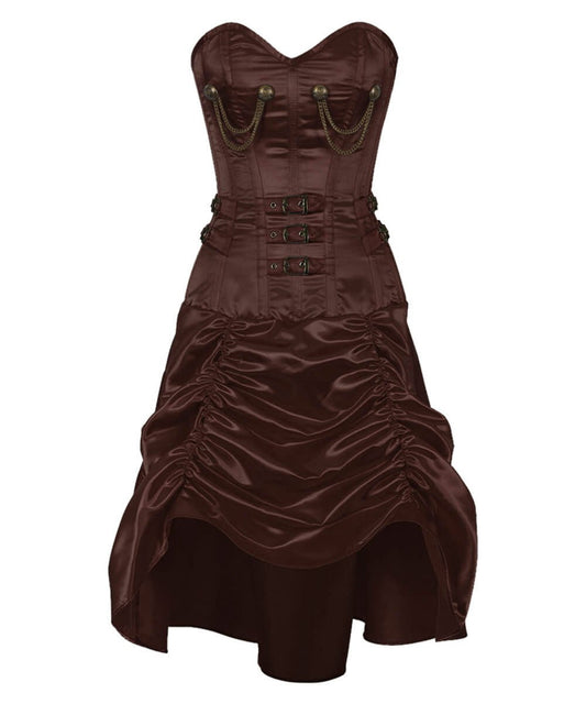 Danifa Steampunk Brown Gathered Corset Dress