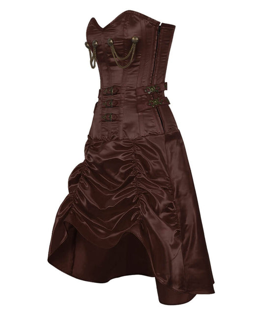 Danifa Steampunk Brown Gathered Corset Dress