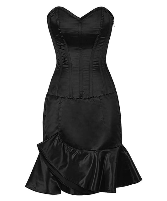 Fresco Black Corset Dress with Ruffle